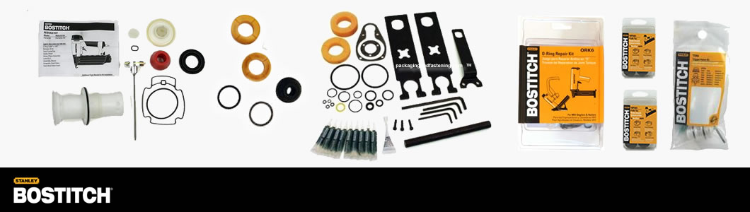 Buy Bostitch parts repair kits including o-ring kits, trigger valve kits, bumper and rebuild kits for air nailers or Bostitch staplers. Parts for Spenax hog ring guns and Encore Hartco clip tools are here as well.